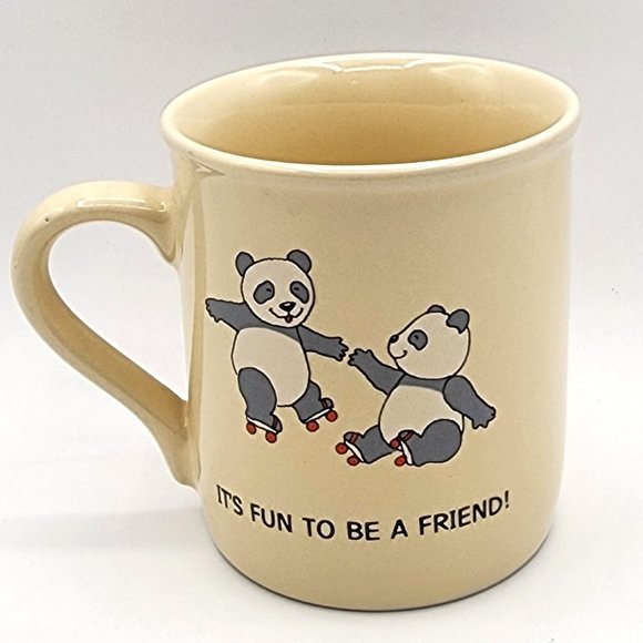 HALLMARK MUG MATES FUN TO BE A FRIEND MUG Panda Roller Skates Retro Vintage - Picture 1 of 7